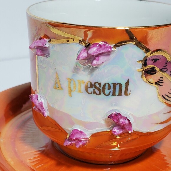 Vintage Teacup and Saucer Orange Germany Bird - Picture 3 of 9